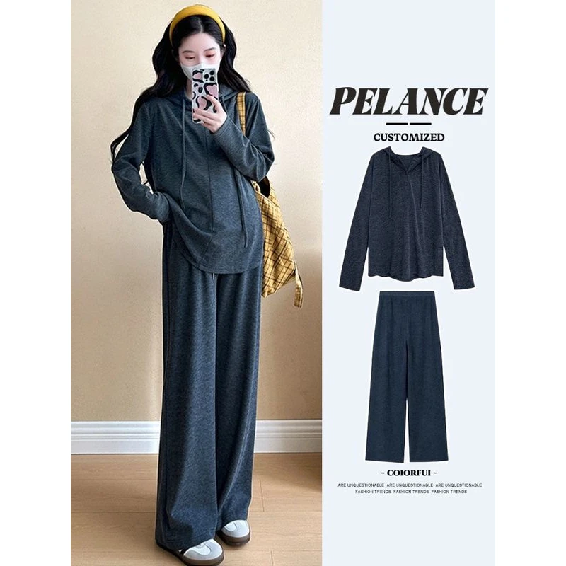 孕妇秋季套装孕期穿搭连帽可哺乳长袖上衣裤子两件套2025春秋新款