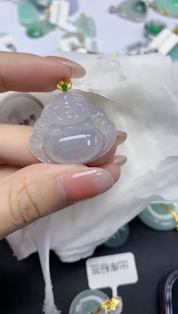 颈饰18K金镶嵌翡翠天然缅甸翡翠A货多样性发一件