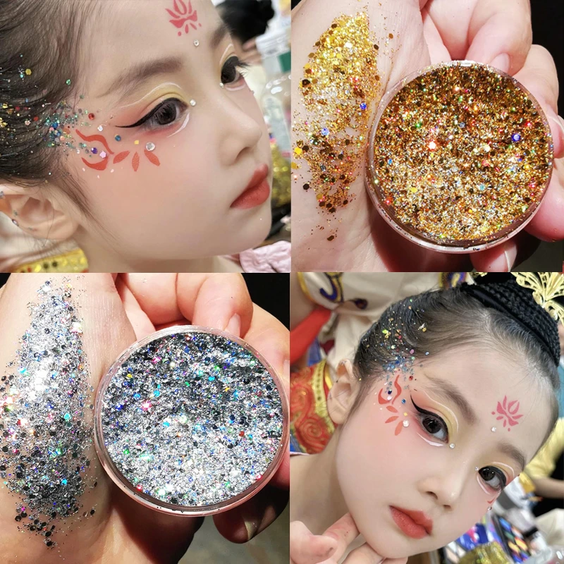 爆闪啫喱亮片细闪眼影脸部头发舞台妆免胶闪粉亮片六一演出表演妆