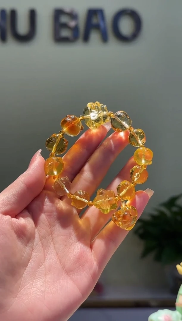 琥珀未镶嵌珠宝奇石小猪金珀DIY手串