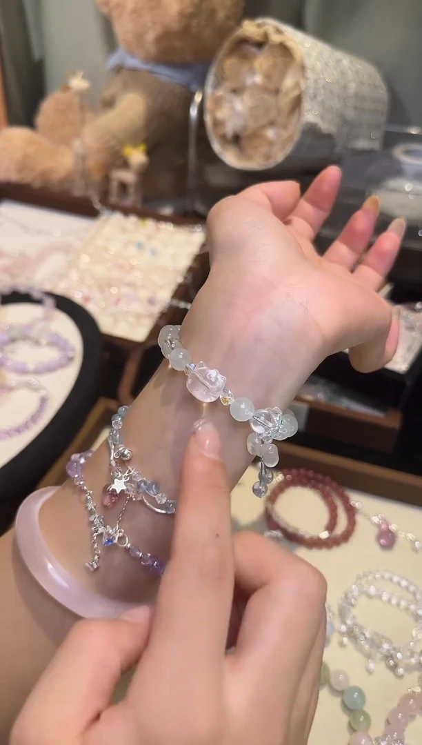 银S925镶嵌手链水晶拉丝萤石小蝴蝶kt