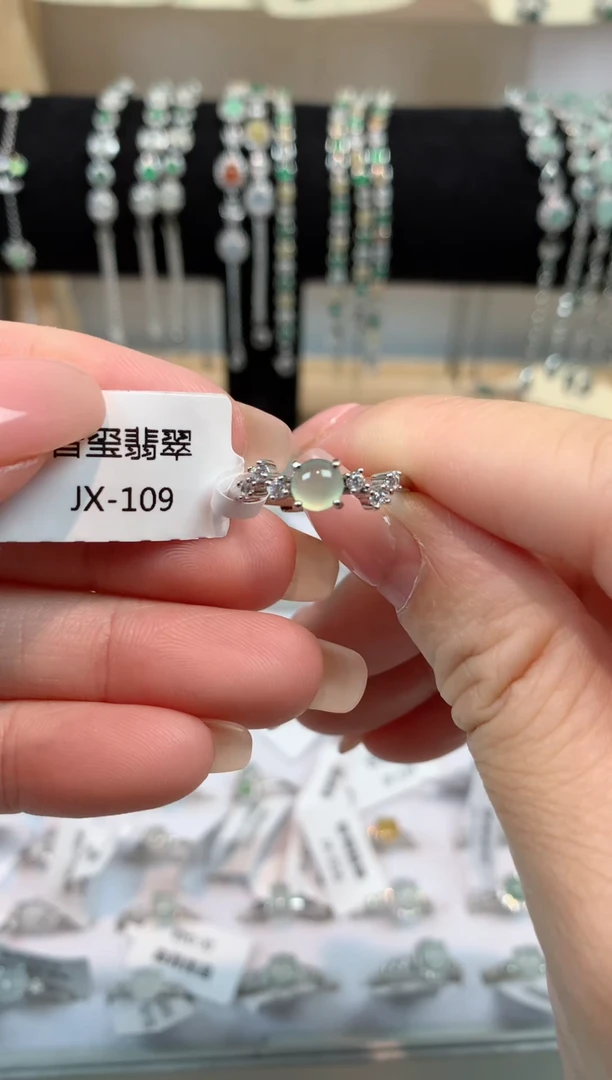 翡翠戒指银S925镶嵌天然A货109