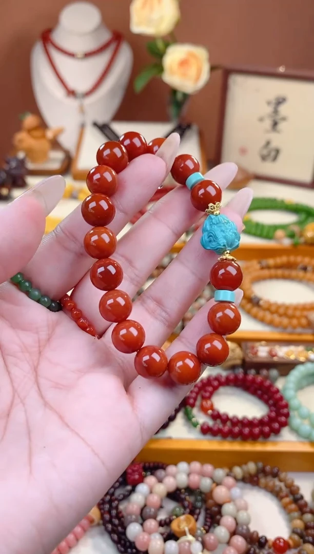 【闪购商品】玛瑙/玉髓手链未镶嵌红韵凤九单圈