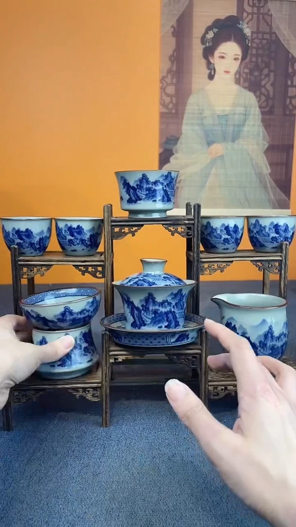 陶瓷景德镇釉下青花八件套