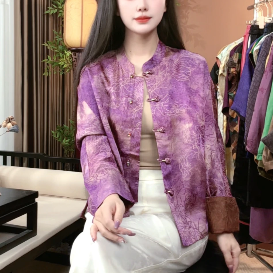 2025秋季新中式桑蚕丝长袖时尚显瘦百搭中国风外套女S221
