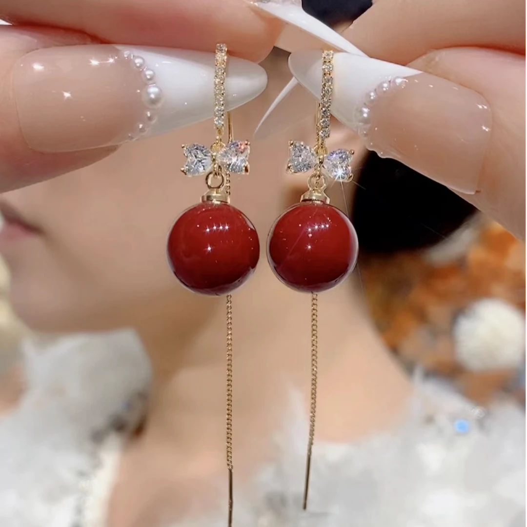 铜合金合成锆石耳饰 气质轻奢时尚百搭红色小众简约素款A002