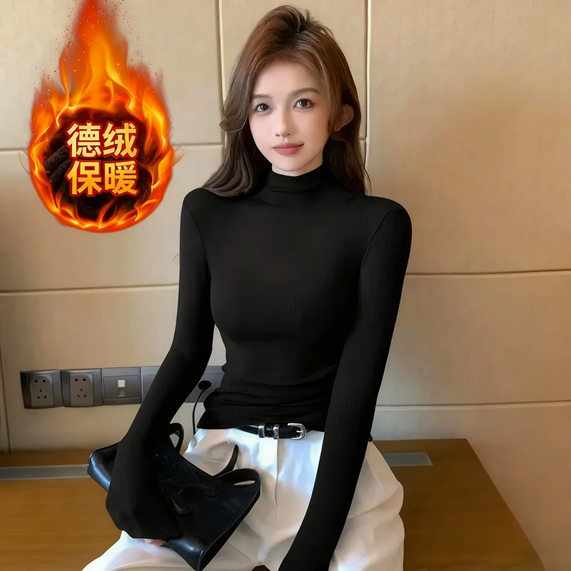 秋冬新款优质可外穿半高领长袖T恤修身打底衫女款爆款新款秋冬