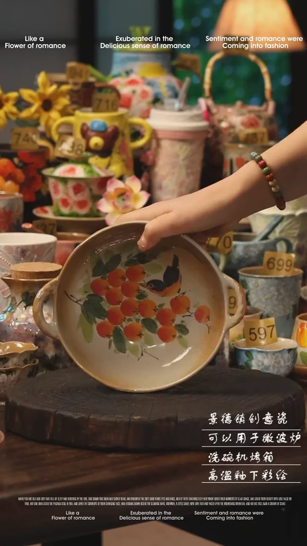 陶瓷景德镇高温釉下彩绘设计师款式