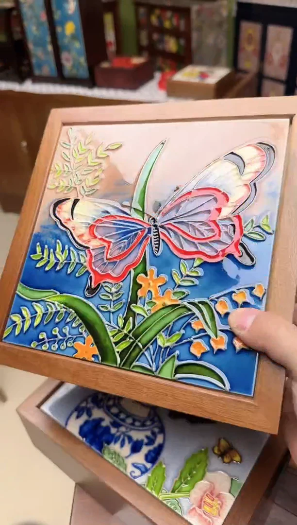 陶瓷 干果盒  紫色蝴蝶