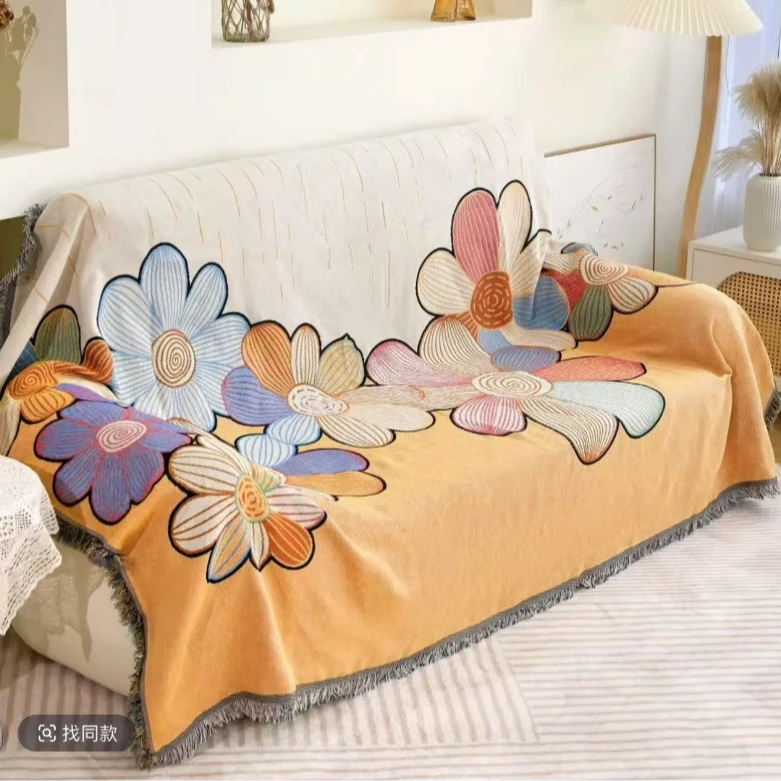 90*90cm 新款加厚沙发巾大尺寸沙发巾  花儿朵朵