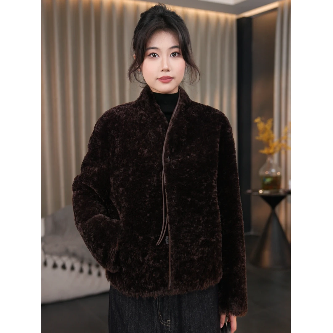 【澜澜】2025秋冬新款优雅栗棕女士双面双穿短外套时尚气质