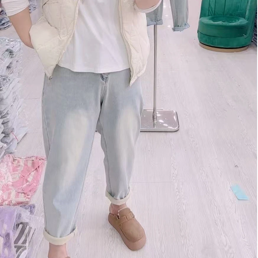 莲莲专属-年款加绒笑脸毛巾绣老爹裤