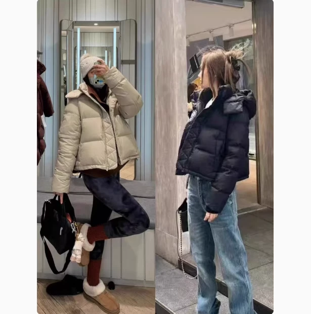 lulu羽绒服 露露同款冬季女四格泡芙加绒保暖加厚羽绒衣连帽外套