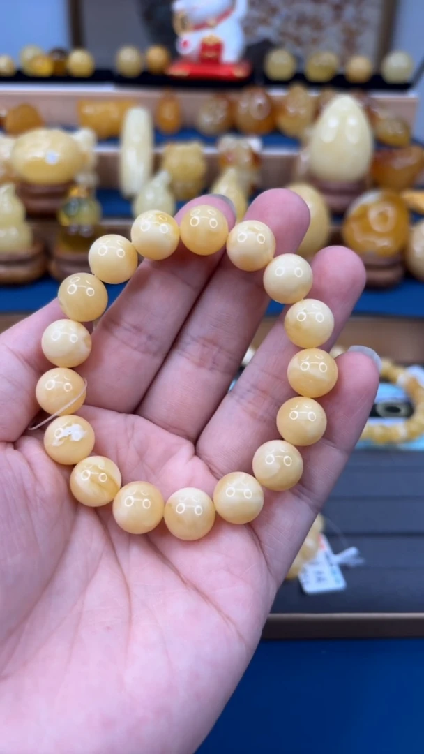手串琥珀未镶嵌DY10俄白花蜡同料单圈 12mm 17.13克