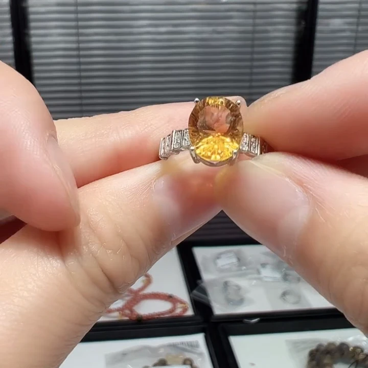 Gloire/古名【睿泽鉴宝】S925黄水晶戒指8*10 SZB0928