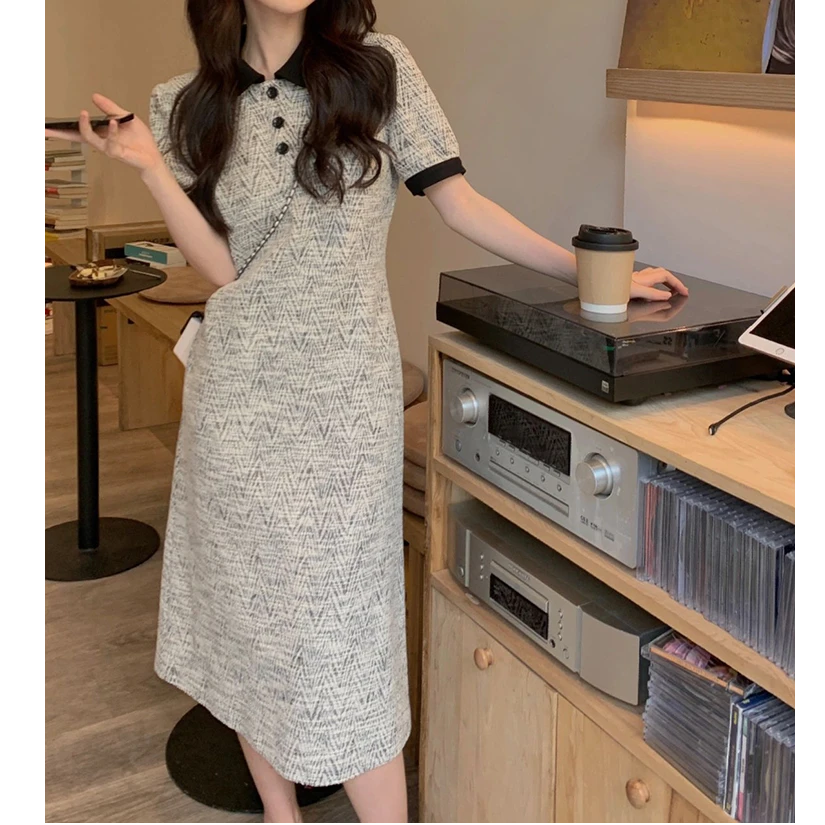 法式质感高级感修身显瘦气质Polo领小香风连衣裙子女夏季2025新款
