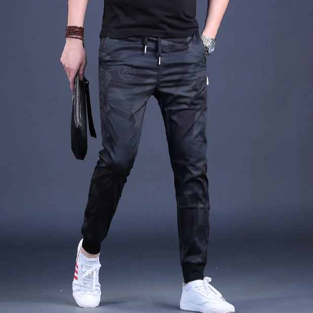 那因波勒休闲男裤迷彩潮流百搭薄款小脚裤夏季收腿修身弹力运动裤