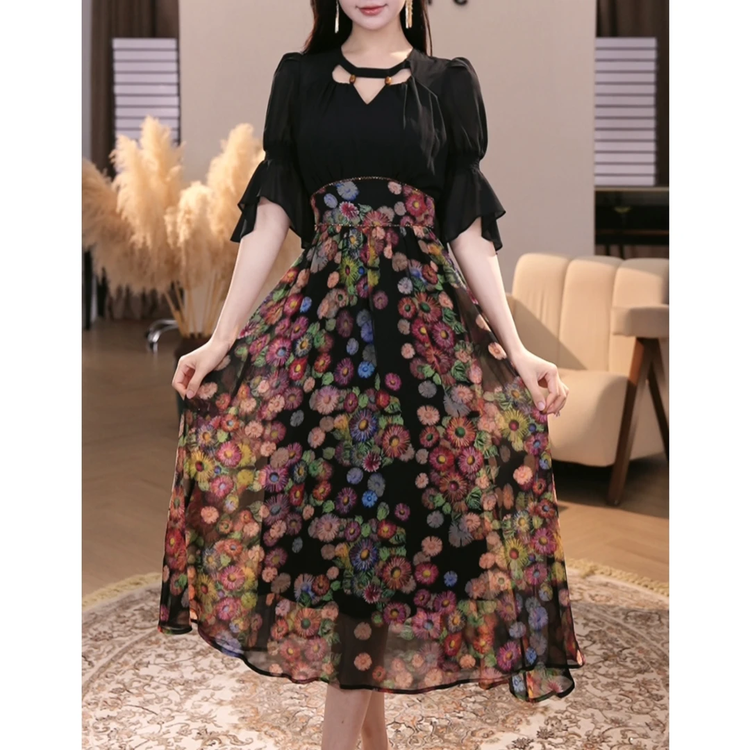 现货2025福利新款【LT24-X410】时尚小雏菊气质法式连衣裙子女