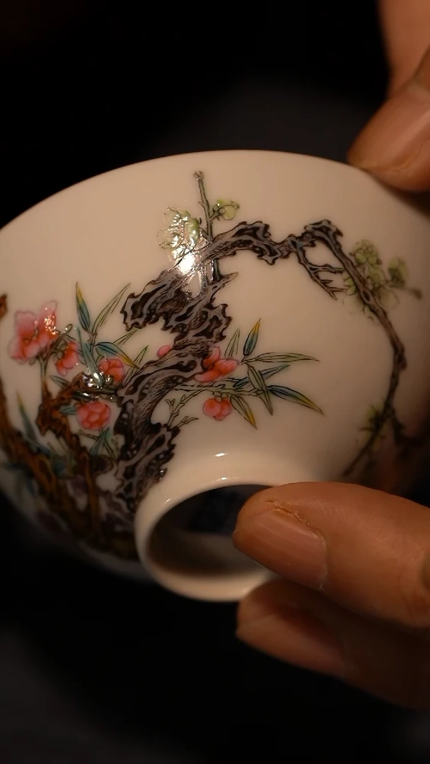 瓷片王*旺游玉摹古 仿雍正梅竹双清图杯（预售）