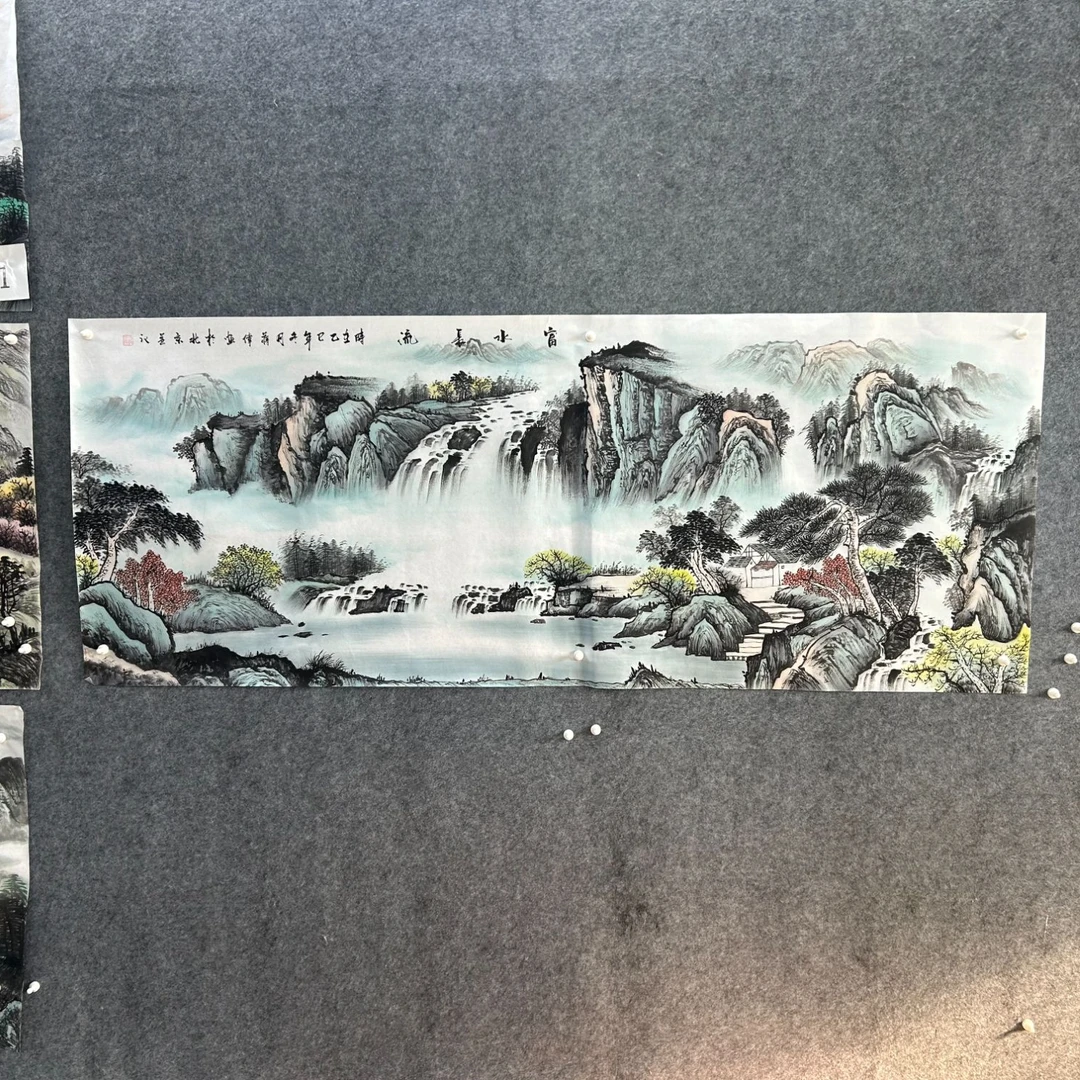 富水长流尺寸：180cm*70cm挂画山水客厅背景墙装饰画