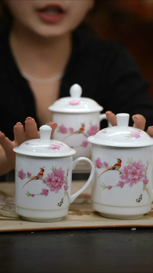瓷1头水点桃花小金钟杯
