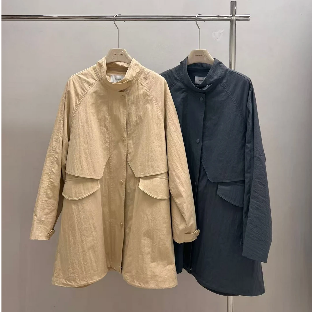 【 雨•美 推荐 】24213韩版百搭立领中长款风衣