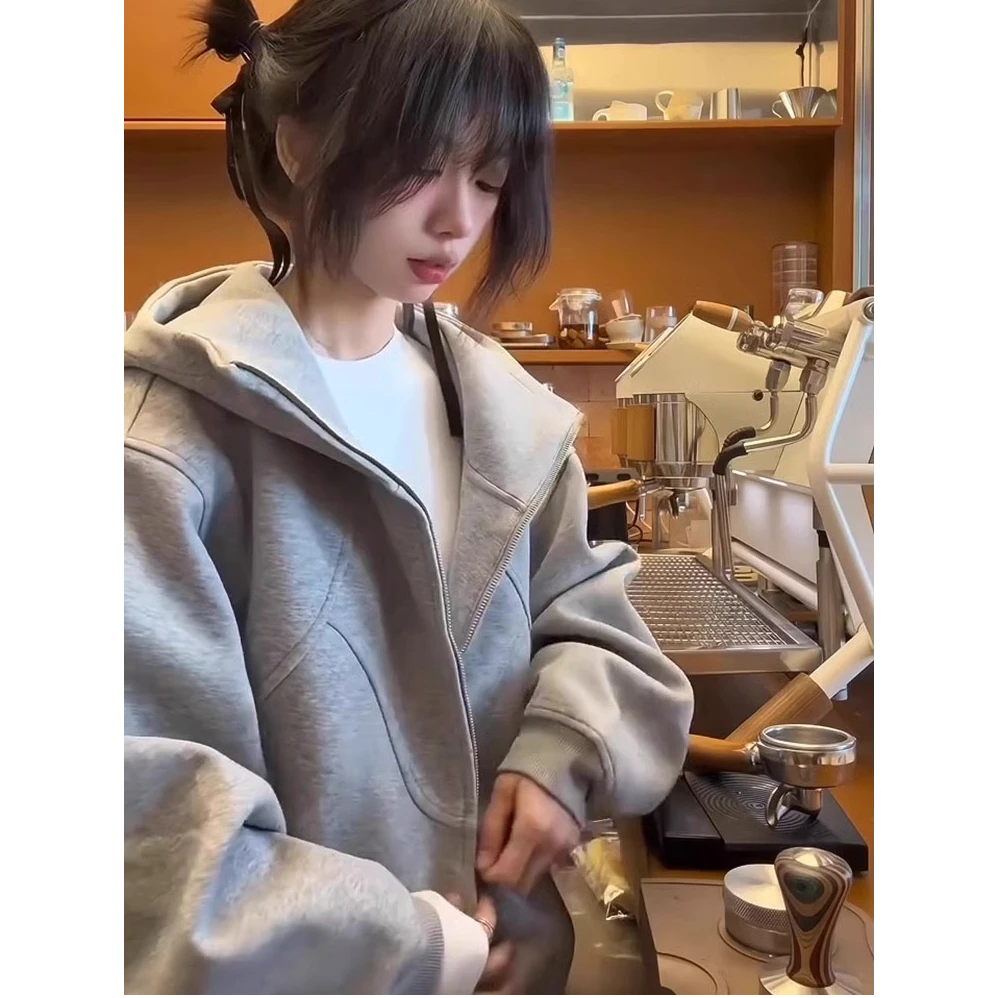 新款美式复古2025情侣宽松重磅炸街短款卫衣女高级感i人卫衣外套