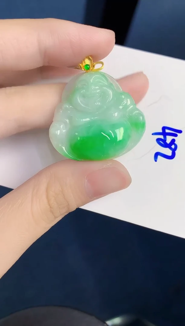 颈饰18K金镶嵌翡翠勿**1天然翡翠缅甸A货