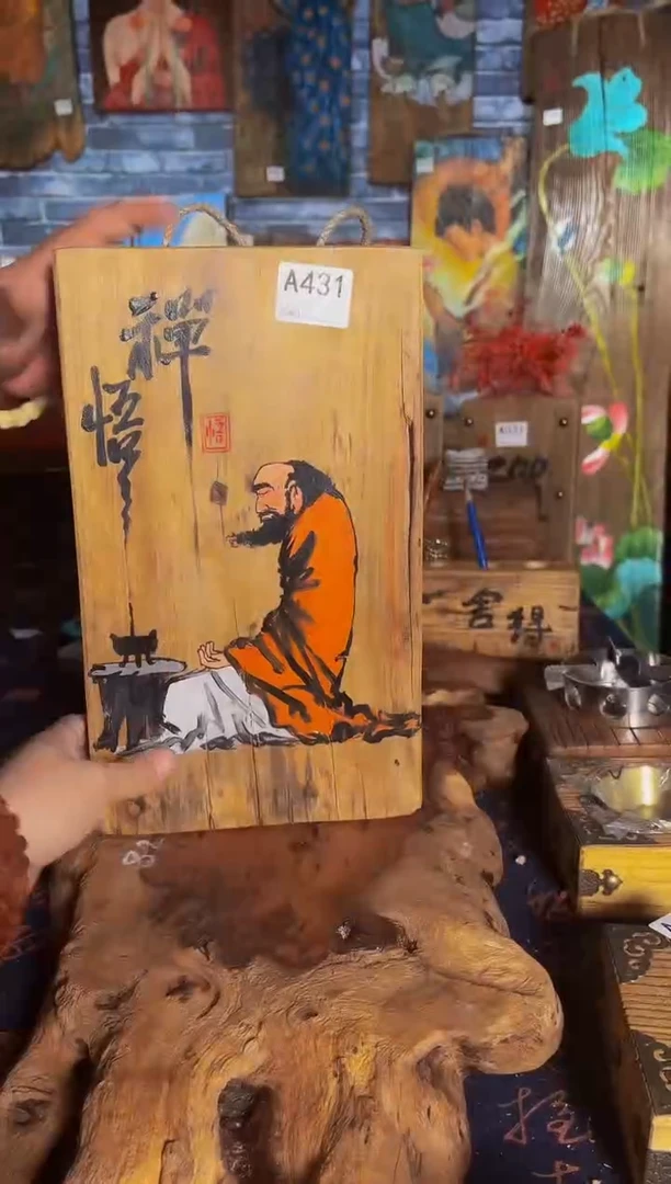 风化老门板丙烯画挂画