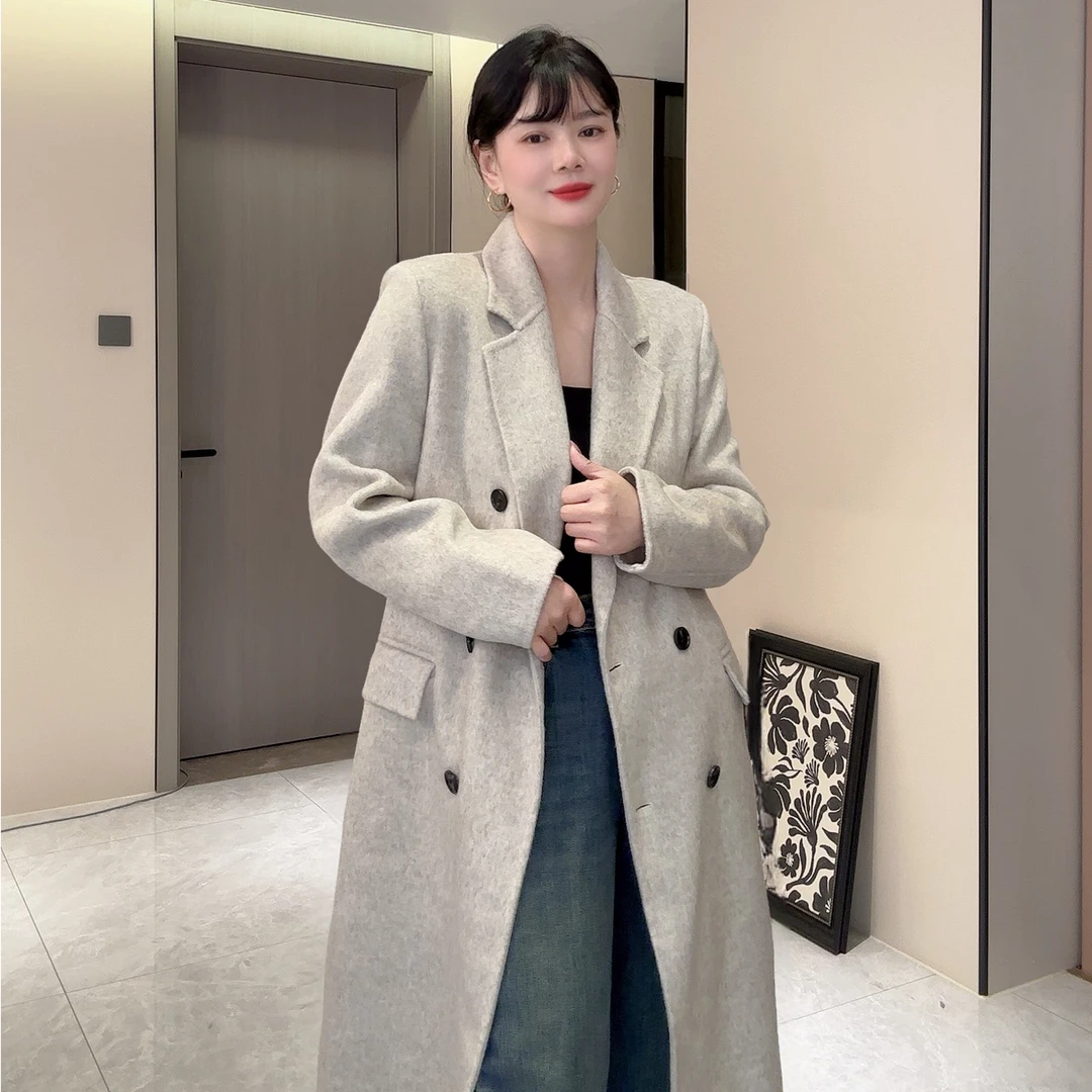 【糖果家】8807气质网红韩版秋冬显瘦双面百搭长款羊毛大衣