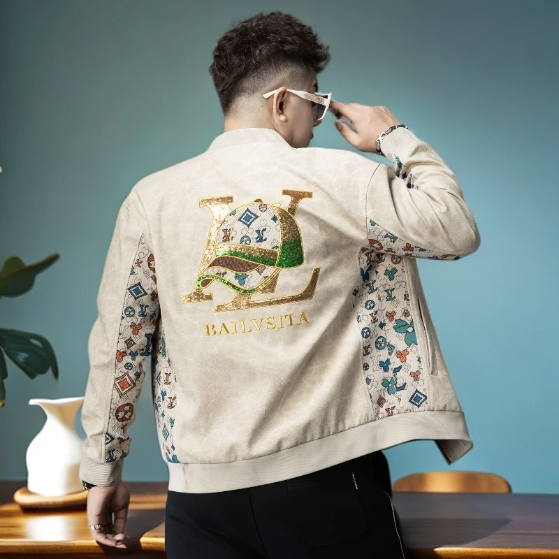 维斯克纳时尚秋季拼接夹克男士外套休闲上衣男款茄克棒球服男装