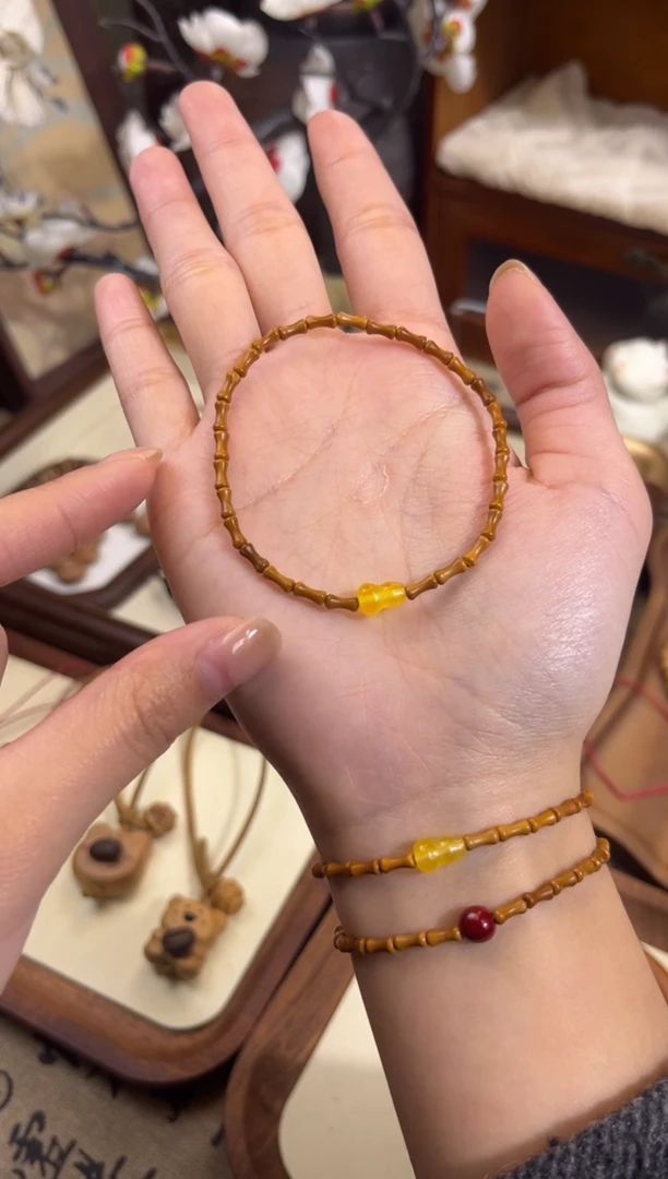 手串桃核【桃缘行】竹节「黄色葫芦」桃木桃核辟、挡、驱、护 备注手围