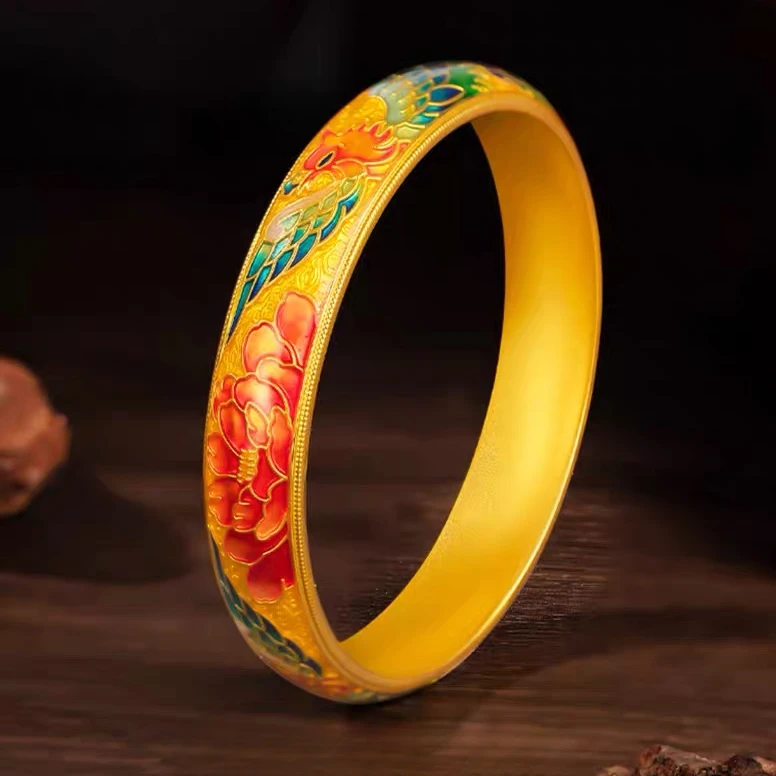 【漫漫专享】足金999 5D硬金凤穿牡丹手镯 HJSZ114