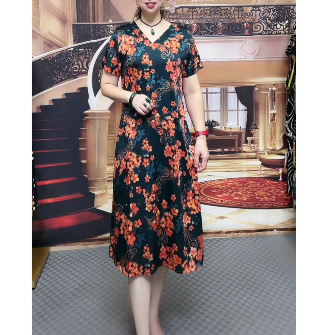 宝藏衣橱0308夏季显瘦时尚休闲百搭a字中长裙女士v领碎花连衣裙