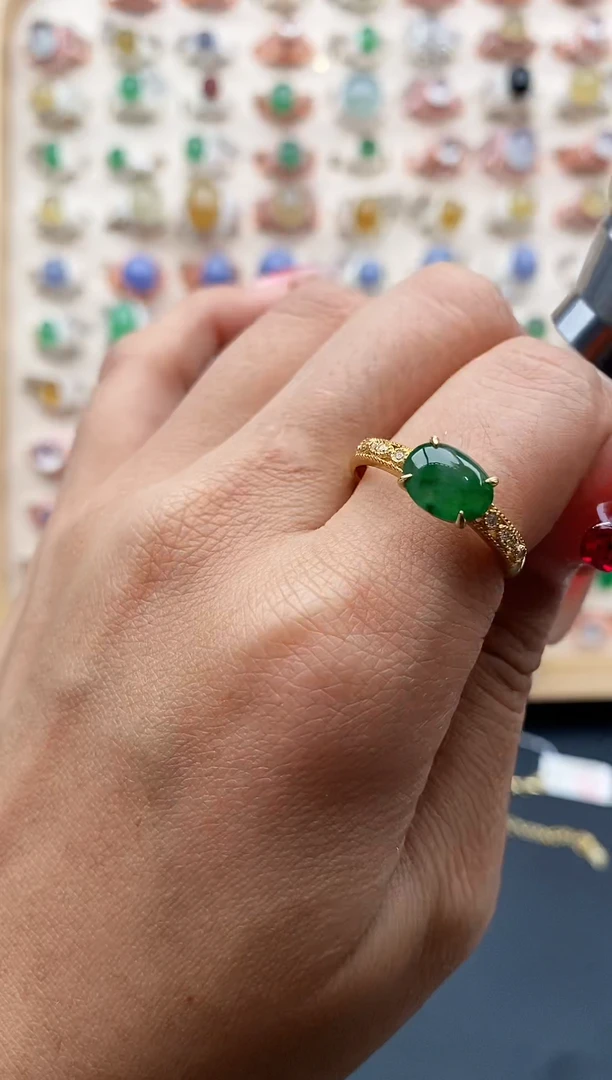 【闪购商品】翡翠戒指银S925镶嵌缅甸天然A货翡翠111  4-9