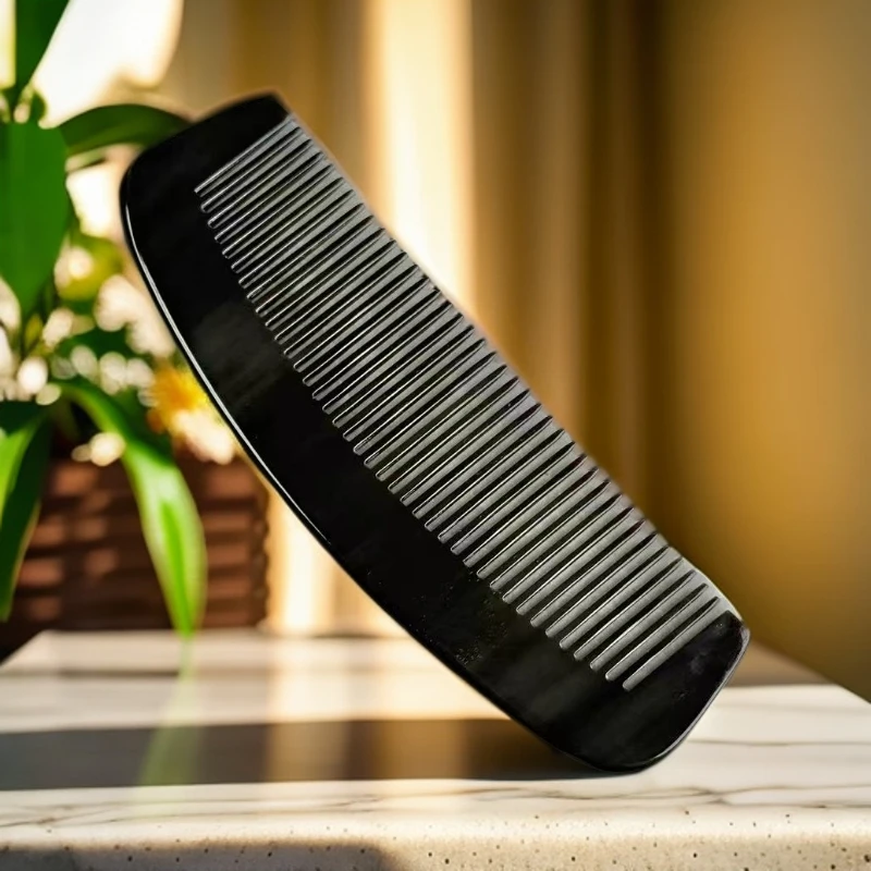 琦萱正品天然水牛角梳新手体验款密齿家用月梳正宗发梳黑色梳子