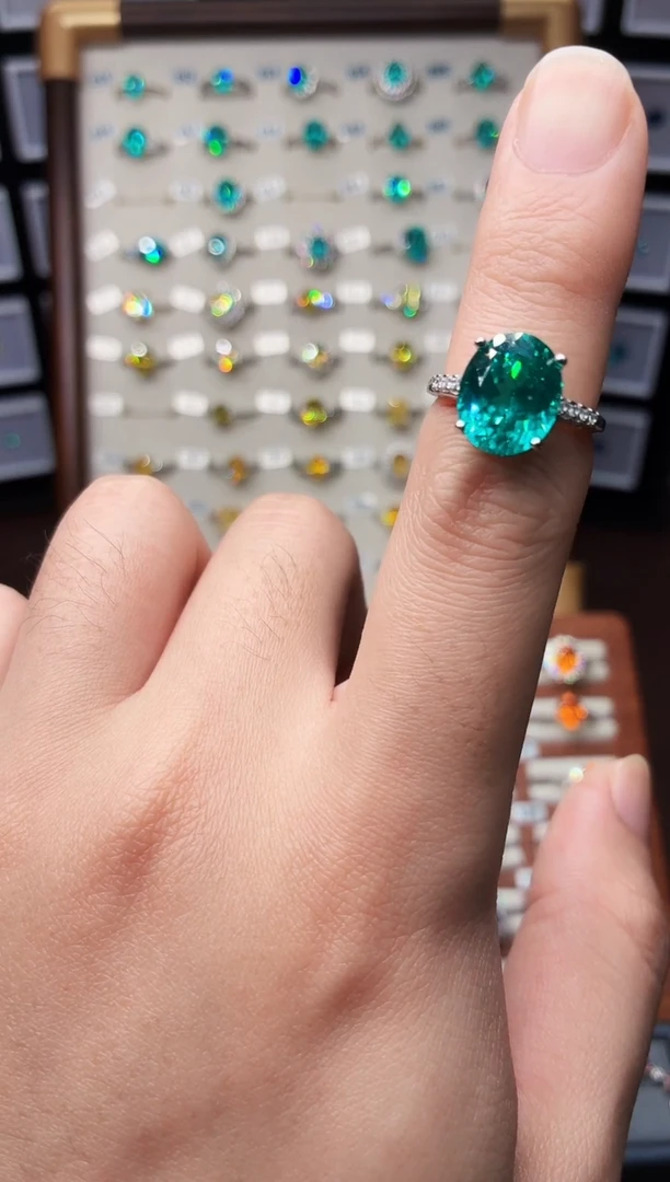 无925银新****司轻奢湖水蓝绿色女神戒