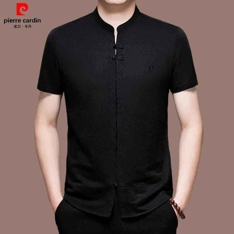 皮尔卡丹 高档男士唐装夏季中国风短袖T恤衬衣气场强大高级感男装