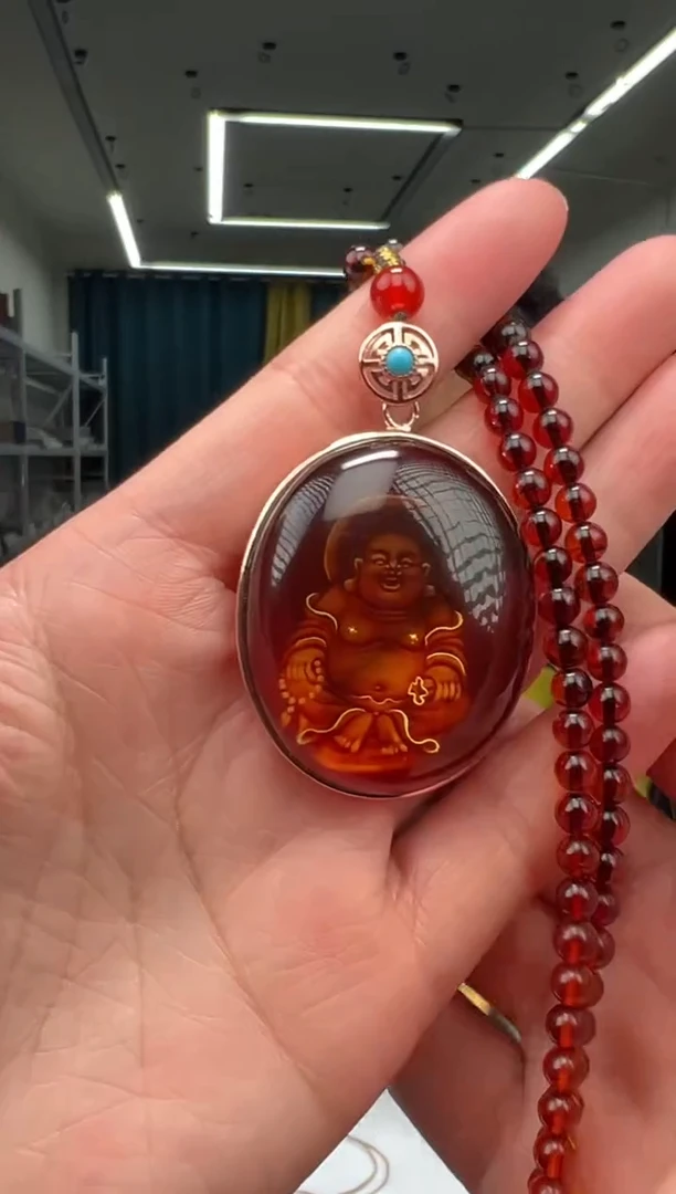 琥珀颈饰银S925镶嵌吊坠多样性拍一发一