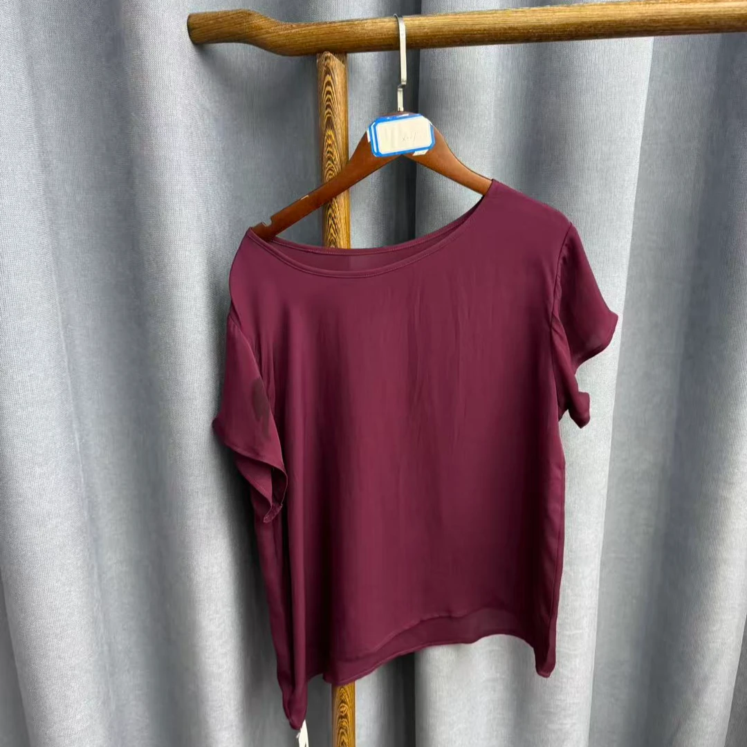 新款休闲时尚圆领桑蚕丝短袖上衣女X007