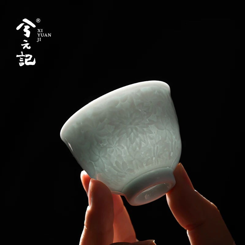 影青浮雕主人杯单杯陶瓷茶杯个人专用高档品茗杯单个茶盏2025新款