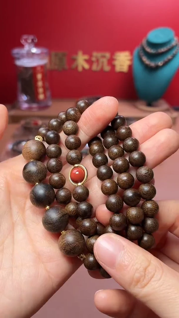 沉香手串沉水越南帝王玉化瘤疤白棋08配玉化瘤疤紫棋12三圈设计