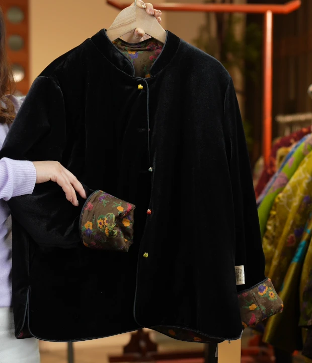 川黛《非遗美学》T1766国风复古双面可穿金丝绒开衫外套