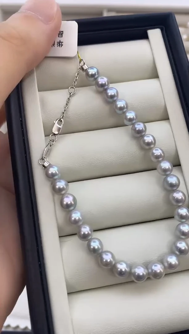海水珍珠银S925镶嵌手绳6-7