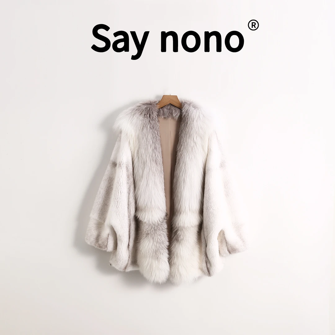 懒猫nono│Saynono 狐狸毛领撞色中长款年轻时髦水貂皮草 /MLL101