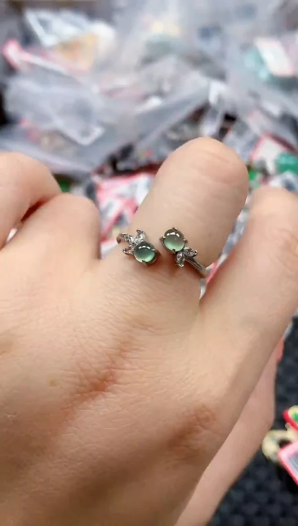 银S925镶嵌戒指翡翠天然A货缅甸翡翠