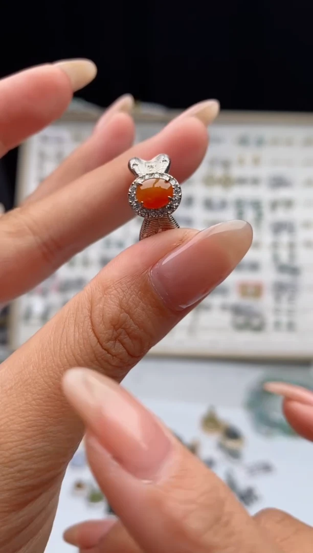 银S925镶嵌戒指翡翠天然A货翡翠