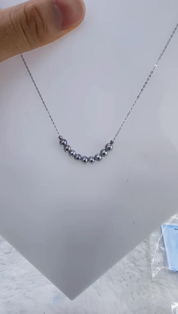 银S925镶嵌海水珍珠DA海水灰珠微笑链4-5 y333