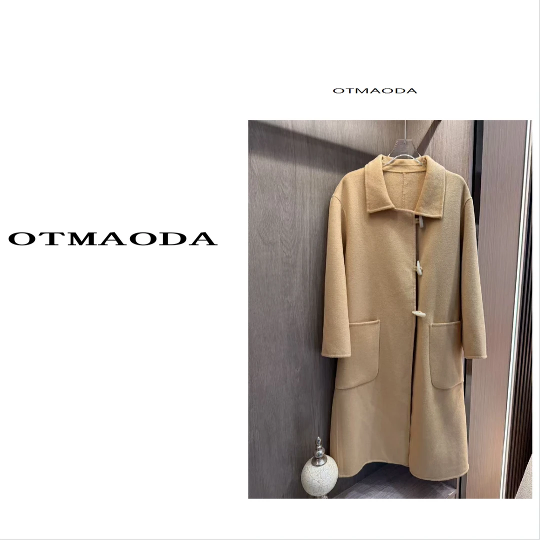 【南瓜定制】N9528-新款牛角扣双面呢 宽松春秋冬简韩呢过膝大衣