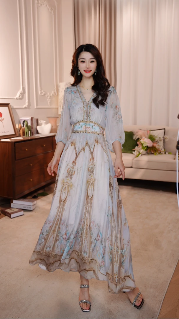 【洛神赋】25年早秋新款优雅气质收腰高端连衣裙